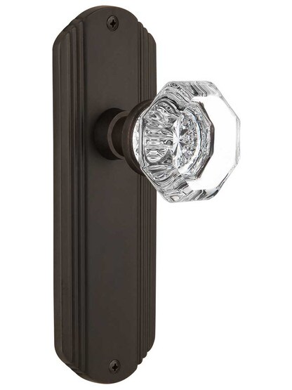 Streamline Deco Door Set with Waldorf Crystal Glass Knobs - No Keyhole in Oil-Rubbed Bronze .